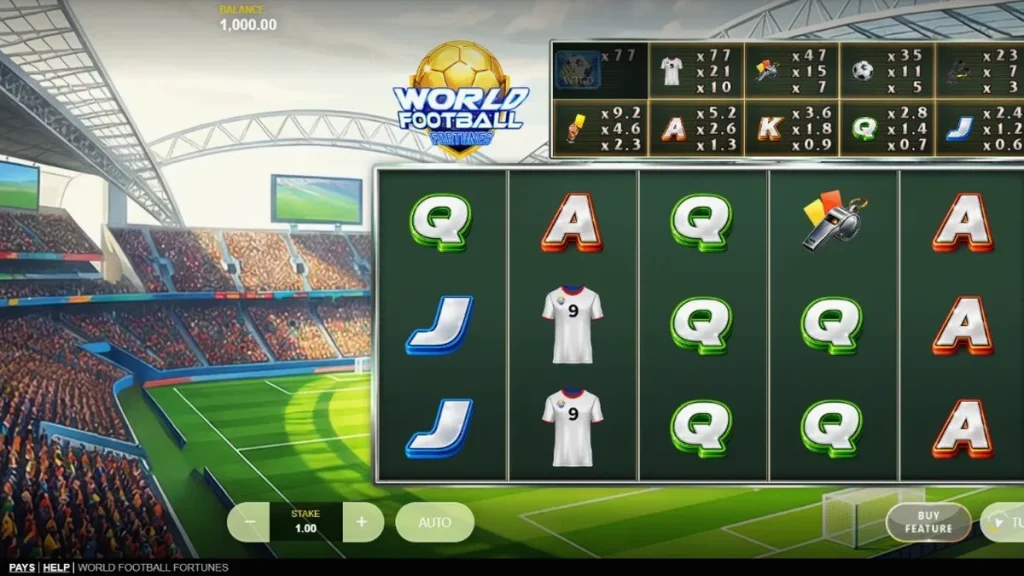 World Football Fortunes اسلاٹ مشین کا اسٹیڈیم تھیم والا انٹرفیس