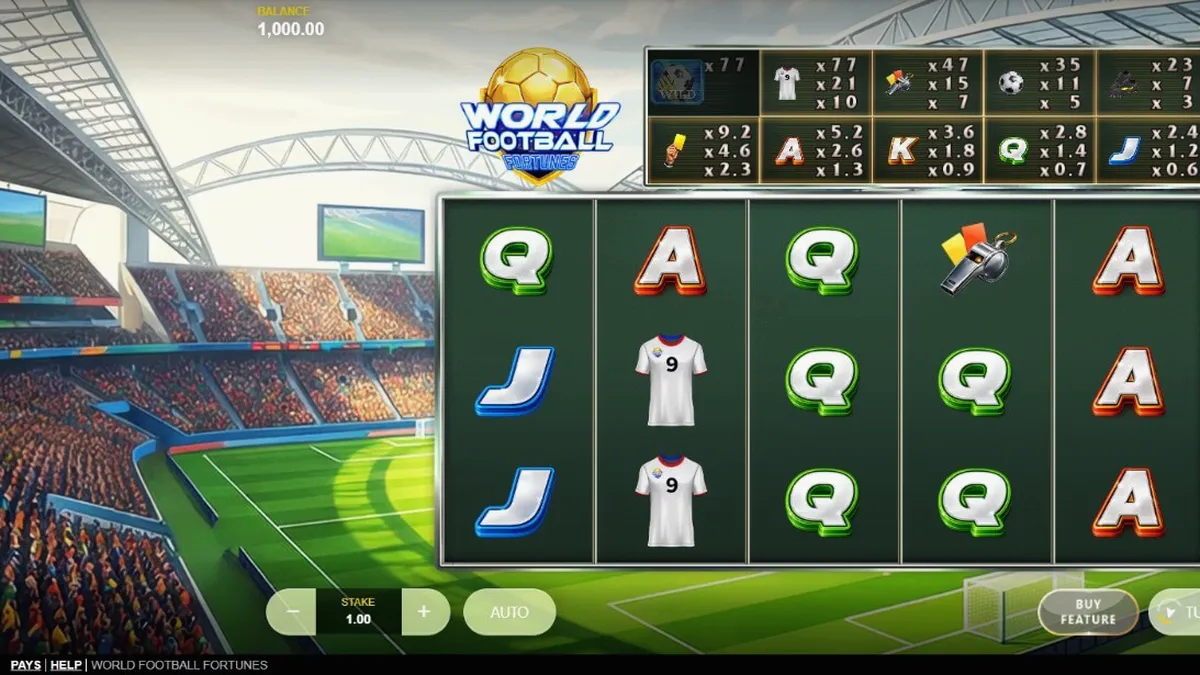 World Football Fortunes اسلاٹ مشین کا اسٹیڈیم تھیم والا انٹرفیس
